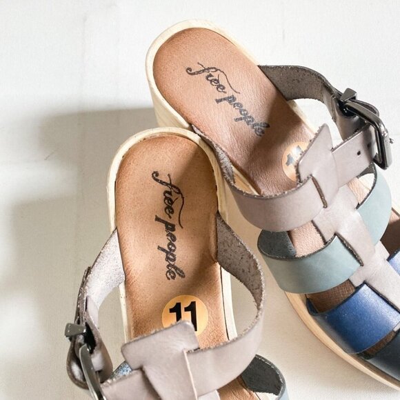 Free People Bellevue  Clogs Leather Wood Fisherman Sandals Slides 11 River - Picture 8 of 12